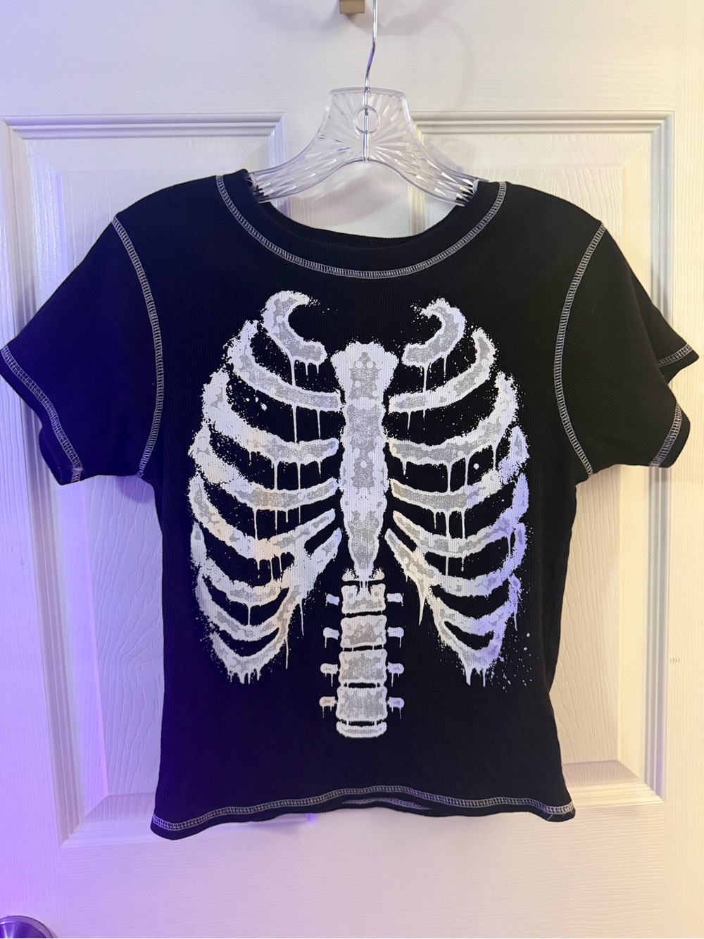 LG Black Short-Sleeve Tee with White Skeleton Ribcage Graphic